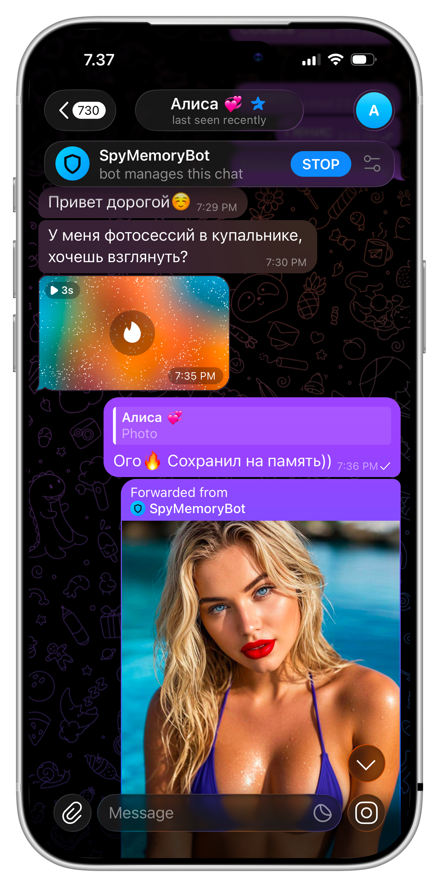 SpyMemoryBot disappearing photo preview in iPhone